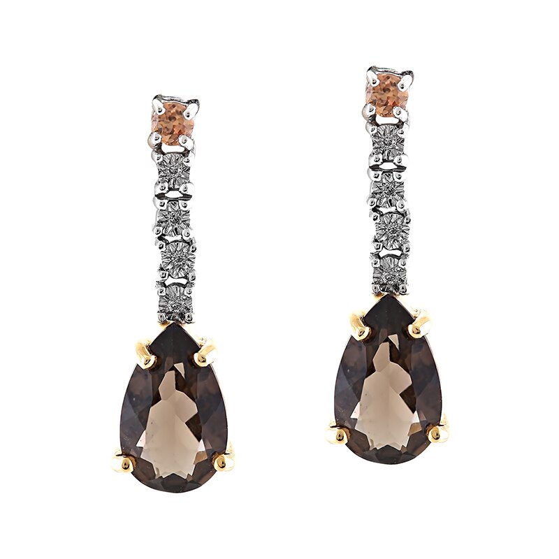Cercei Deruvo Aur 18k Diamante, Safire Portocalii, Quartz Fumuriu E24696SMQOS-WY