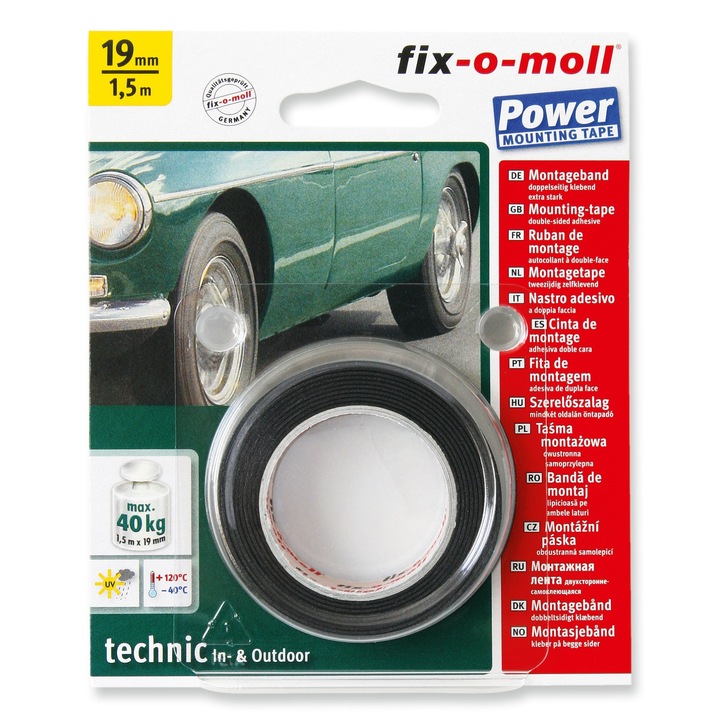 ABRABORO® FIX-O-MOLL technikai ragasztószalag, fekete, 1,5 m