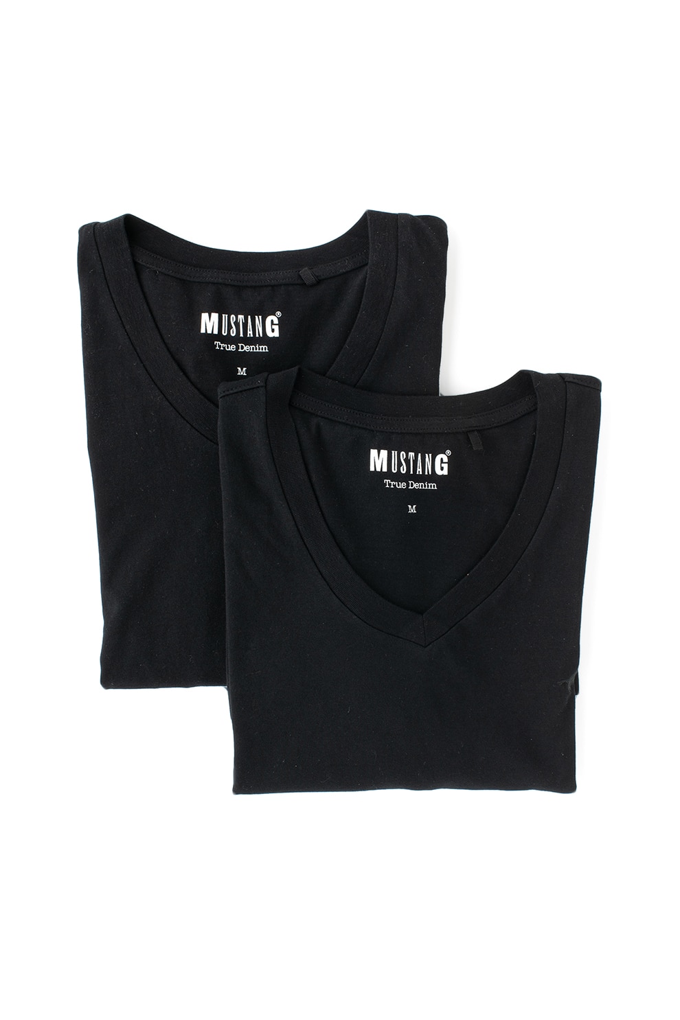 Mustang, Set de tricouri cu decolteu in V - 2 piese, Negru