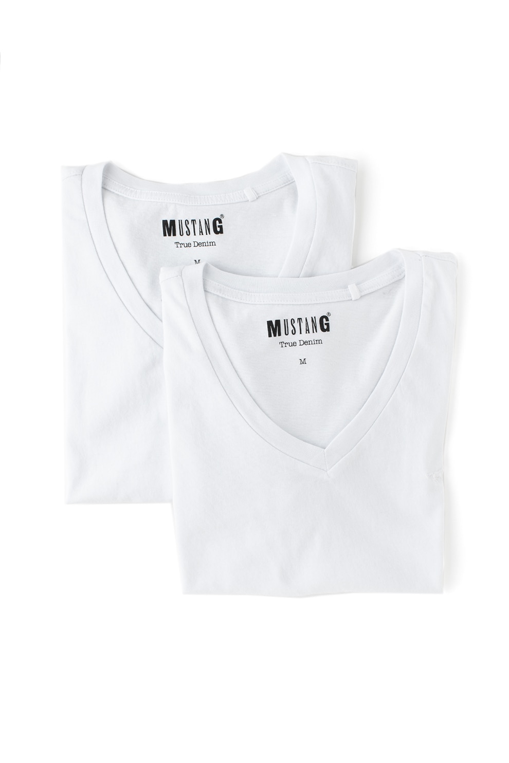 Mustang, Set de tricouri cu decolteu in V - 2 piese, Alb