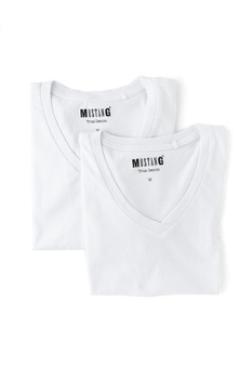 Mustang, Set de tricouri cu decolteu in V - 2 piese, Alb Mustang, Set de tricouri cu decolteu in V - 2 piese, Alb
