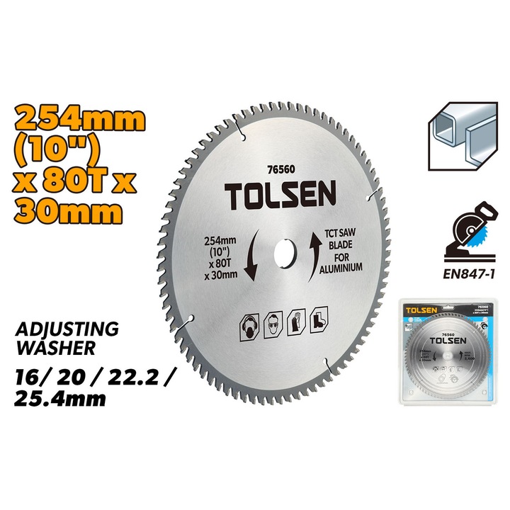Lama fierastrau pentru aluminiu TCT Tolsen 254mm x 30mm x 80dinti