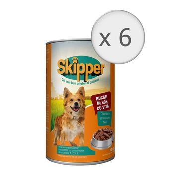 Hrana umeda pentru caini Skipper, Vita, 6x1250g Hrana umeda pentru caini Skipper, Vita, 6x1250g