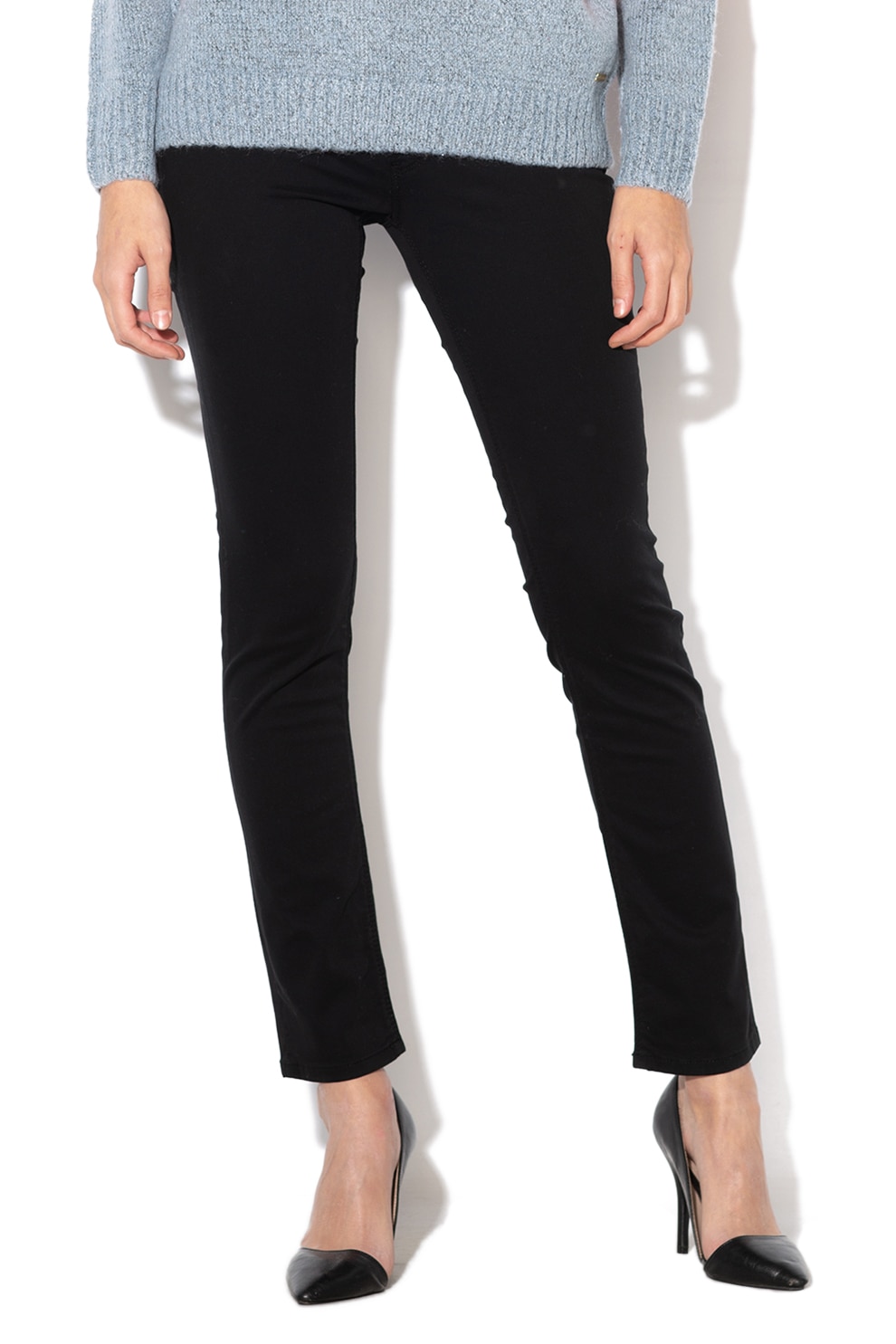 Pepe Jeans London, Pantaloni slim fit, cu aspect catifelat New Brooke, Negru