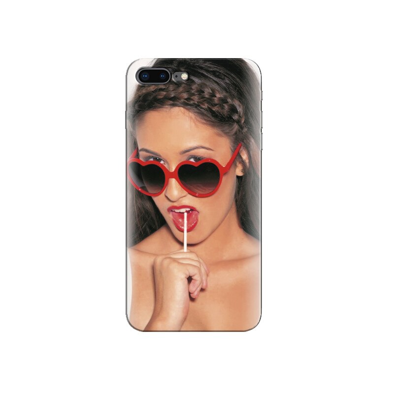 Husa Iphone 8 plus Brunette Model Wearing Funky Red Heart Glasses