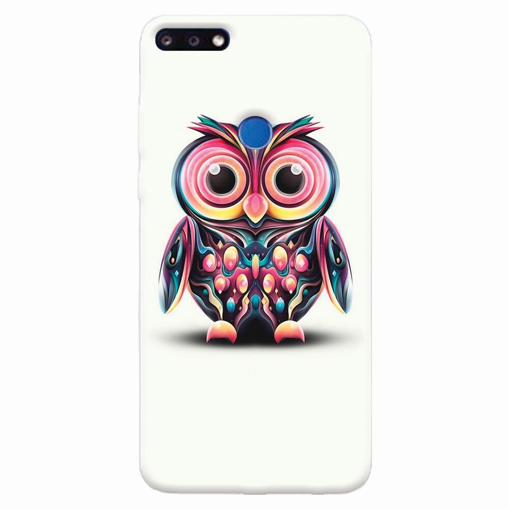 Husa silicon pentru Huawei Y7 Prime 2018, Colorful Owl Illustration