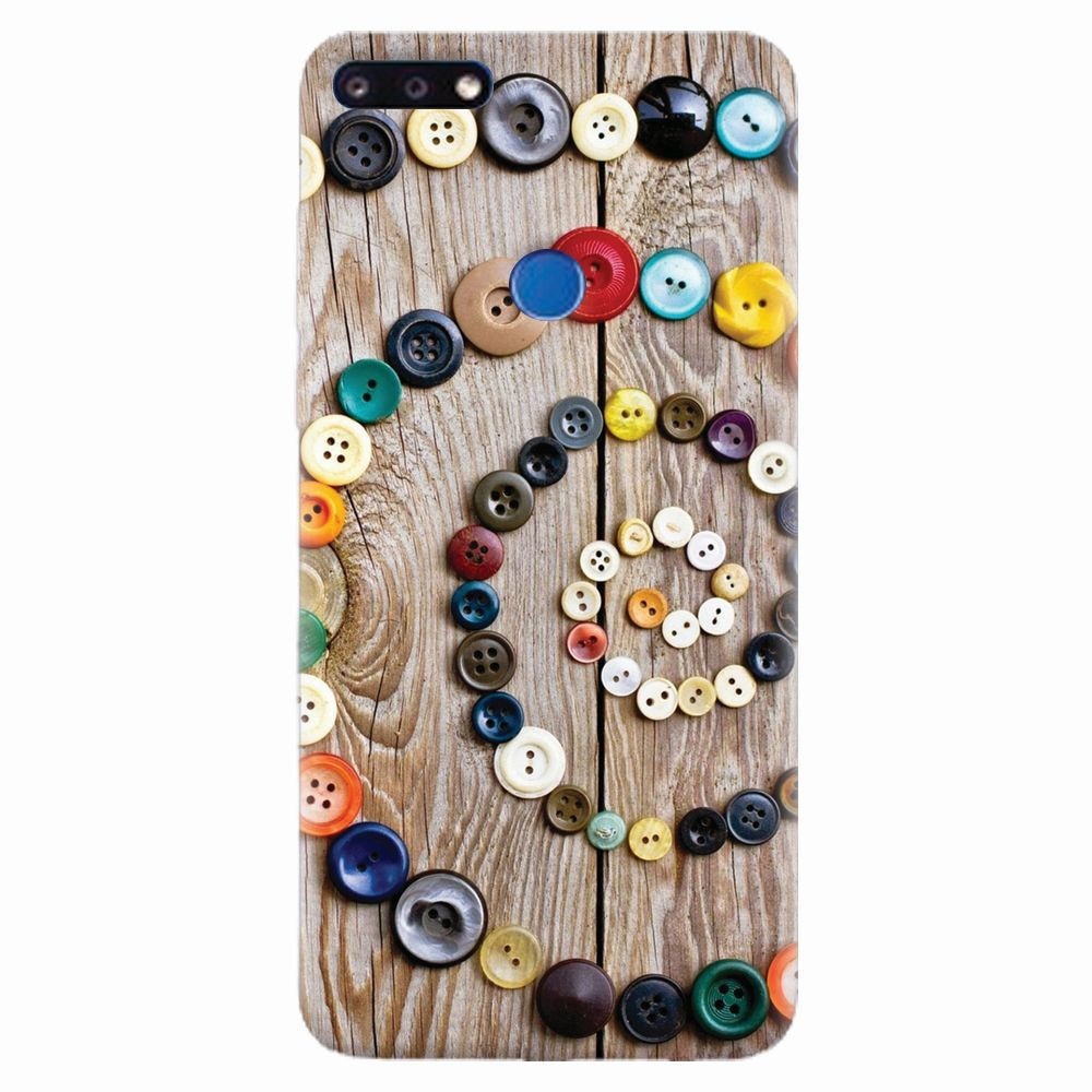 Husa silicon pentru Huawei Y7 Prime 2018, Colorful Buttons Spiral Wood Deck