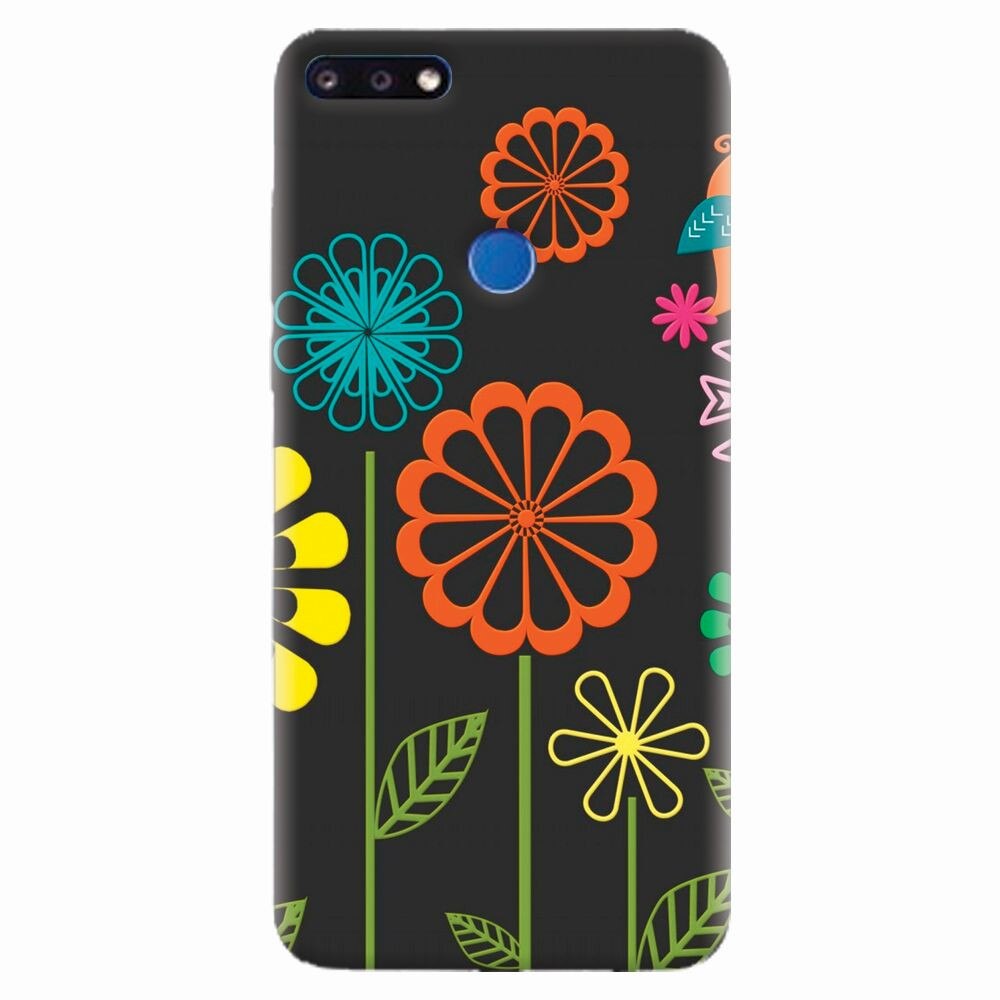 Husa silicon pentru Huawei Y7 Prime 2018, Colorful Spring Birds Flowers Vectors