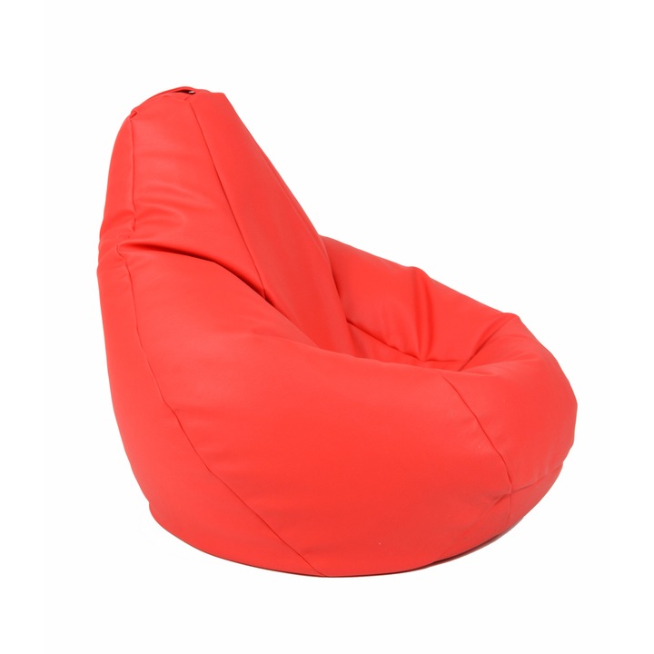 Fotoliu Pufrelax tip Sac Nirvana Hobbit piele ecologica, Rosu Carmin , umplut cu perle polistiren