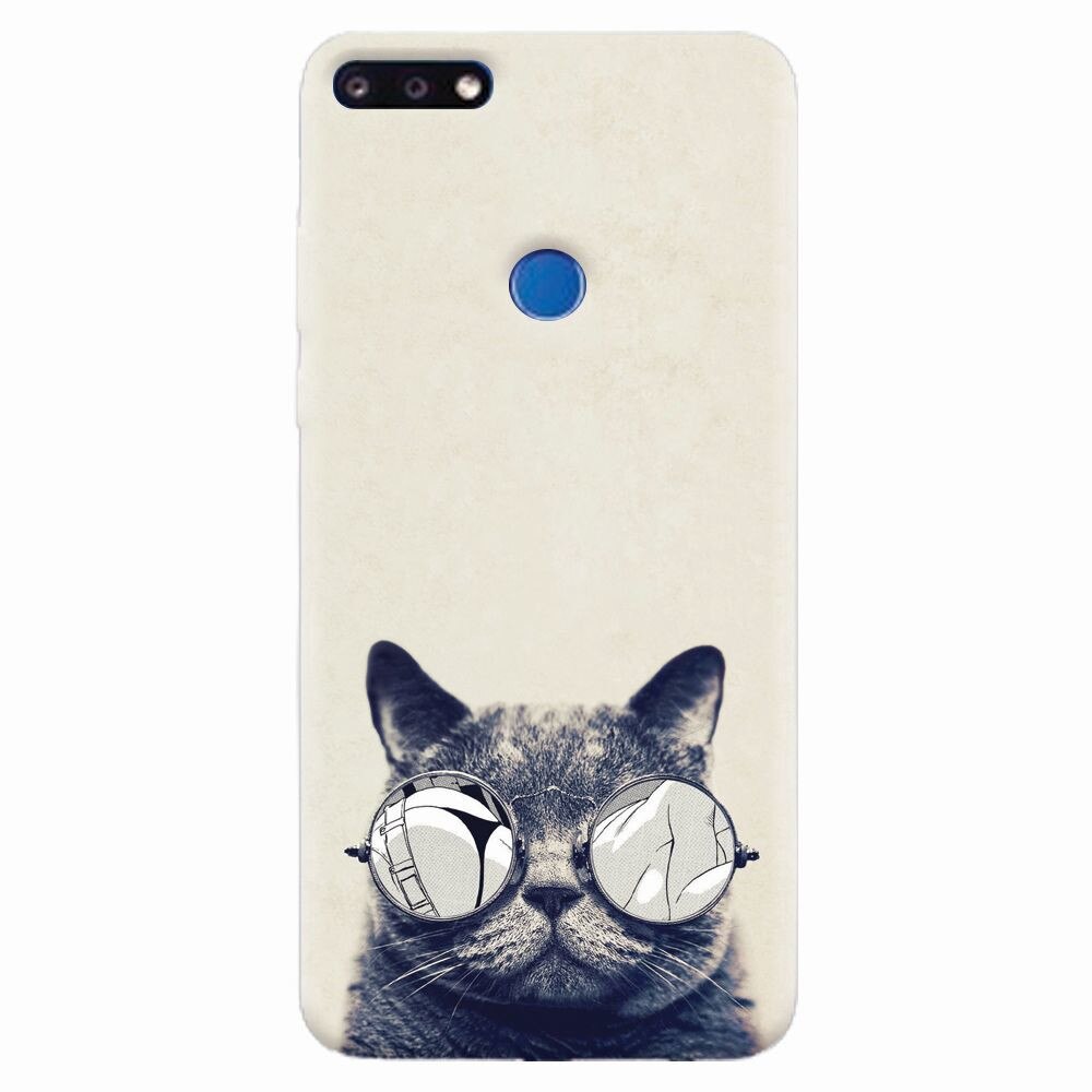 Husa silicon pentru Huawei Y7 Prime 2018, Cool Cat Glasses