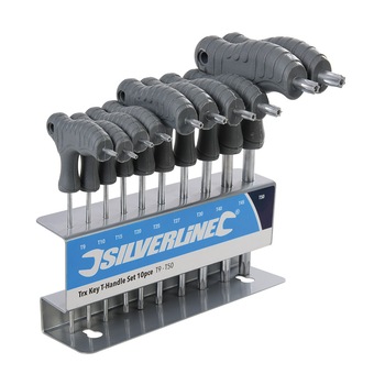Set 10 chei tip Torx T9 - T50, cu suport metalic, Silverline Set 10 chei tip Torx T9 - T50, cu suport metalic, Silverline