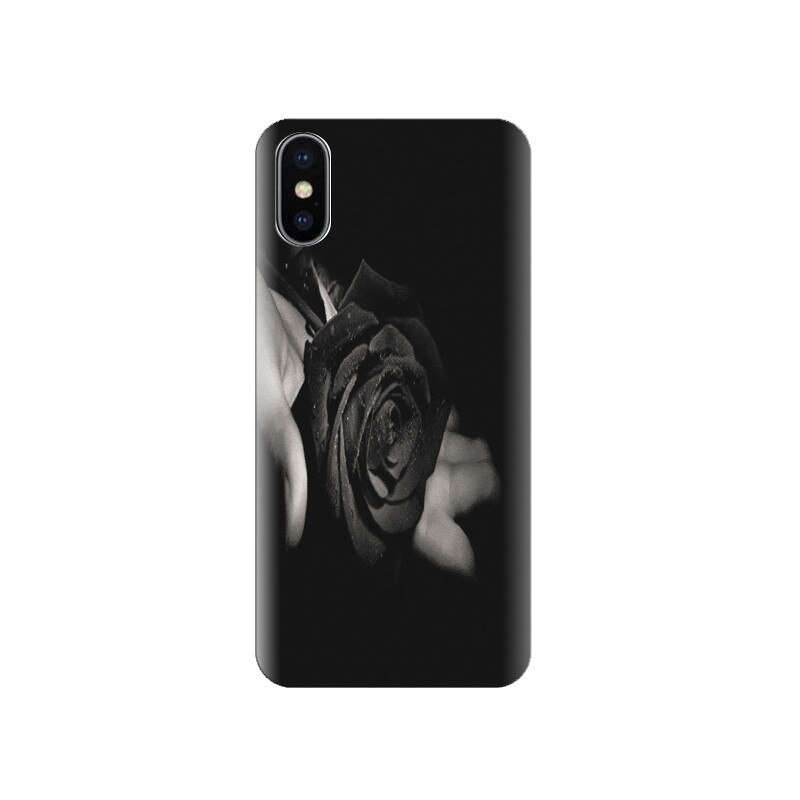 Husa silicon IPHONE X Ultra Black Rose Flowers In Hand