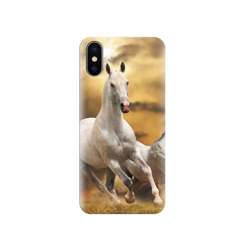Husa silicon IPHONE X White Horse Animal Running In Grass Ground