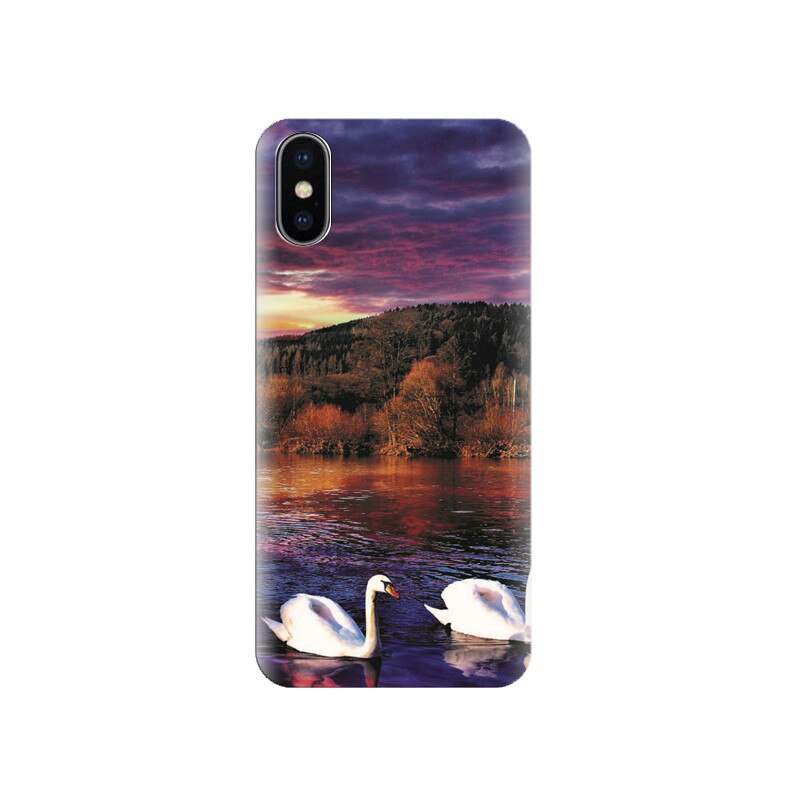 Husa silicon IPHONE X White Beautiful Duck Couple Swim In Pond