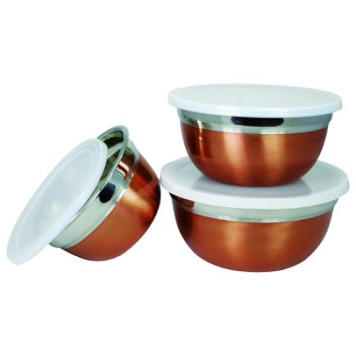 Set 3 caserole din inox ,capace plastic , Capacitate 14 /16 /18 cm