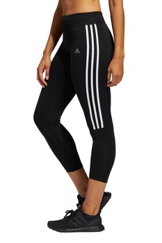 Adidas PERFORMANCE, Colanti cu imprimeu logo, pentru alergare, Negru/Alb Adidas PERFORMANCE, Colanti cu imprimeu logo, pentru alergare, Negru/Alb