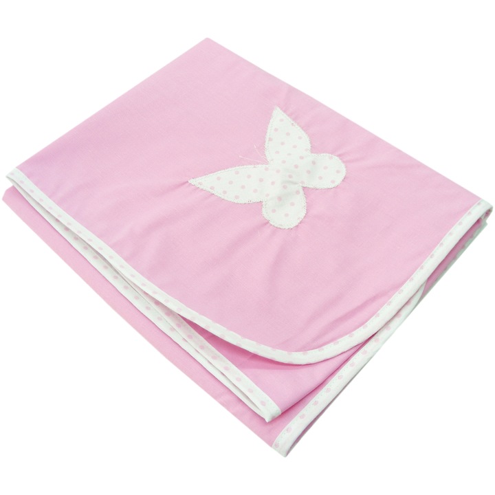 Paturica din bumbac roz fluturas 95 x 75 cm
