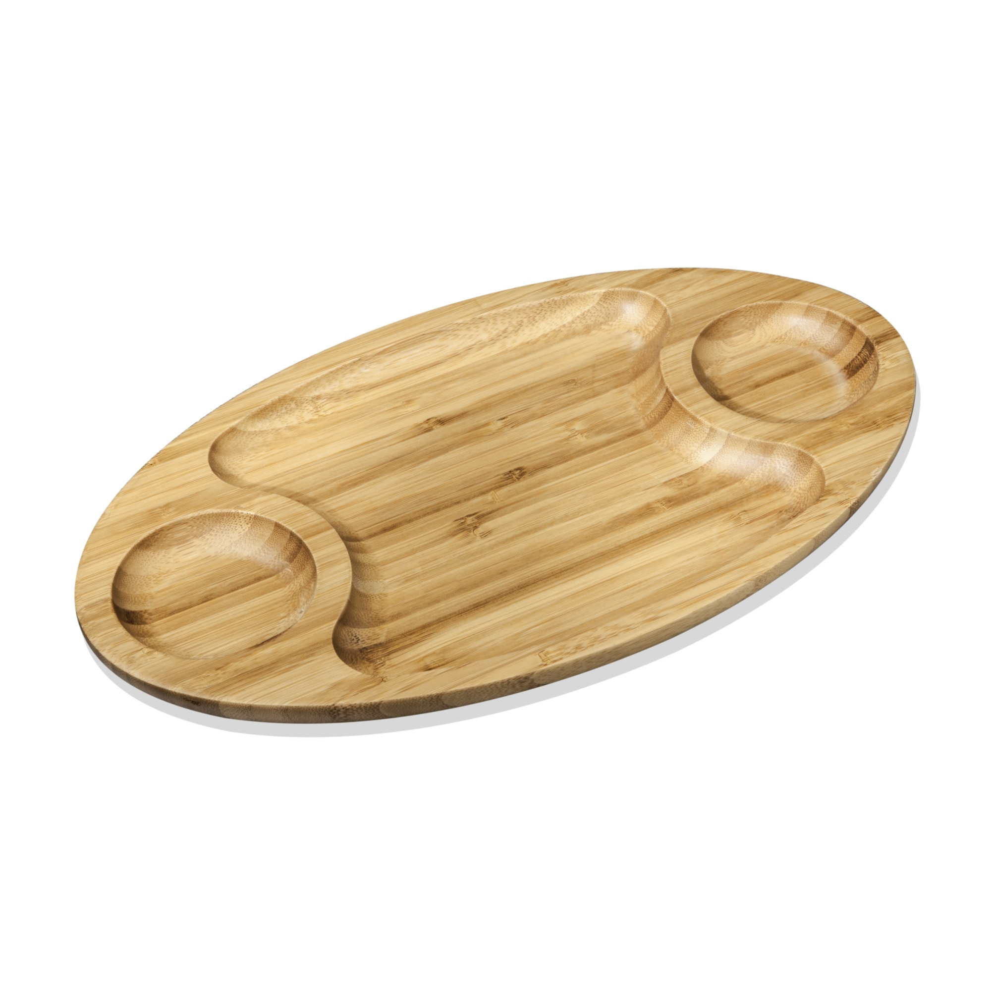 Platou/Tava oval aperitive/legume/friptura, Wilmax, bambus, 3 sectiuni, 45.5 x 25 cm
