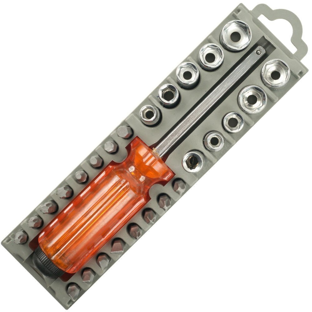 Surubelnita MultiHead 61812, cu Biti si Tubulare, Set 28 Piese, Portocaliu
