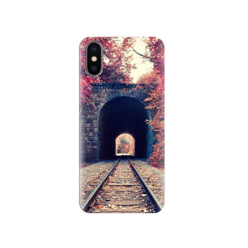 Husa Iphone X Autumn-Train-Tunnel-Red-Leaves