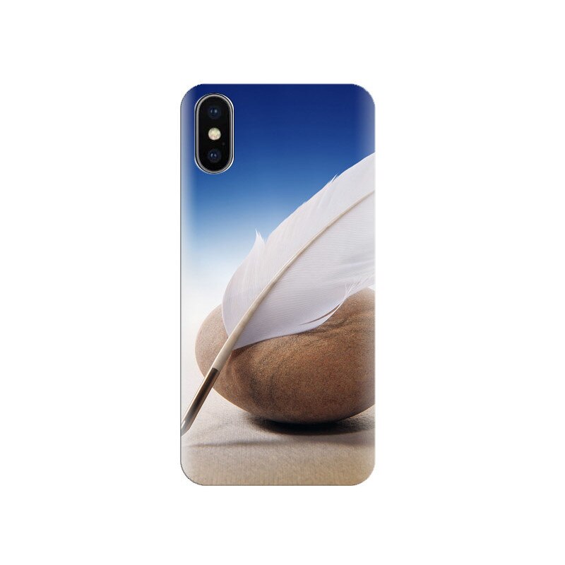 Husa Iphone X Brown-Stone-White-Feather