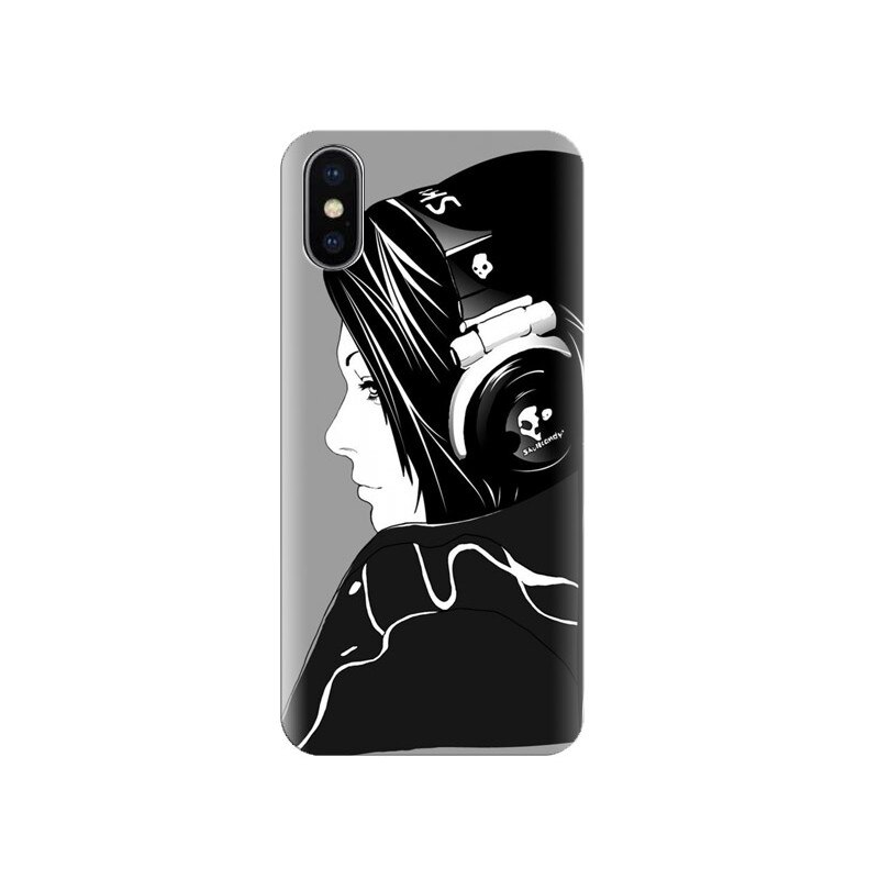 Husa Iphone X Minimal-Girl-Skull-Headphones-Music