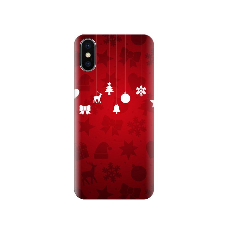 Husa Iphone X Minimal-Christmas-Ornaments-Red-Background