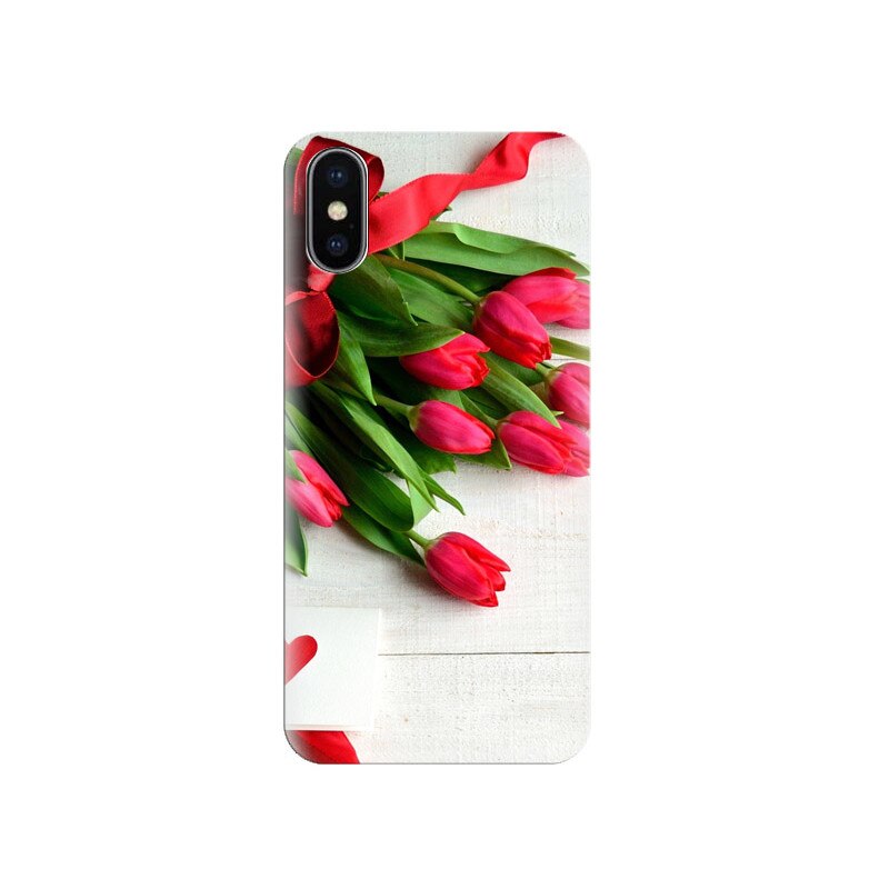 Husa Iphone X Tulips-On-Wooden-Background