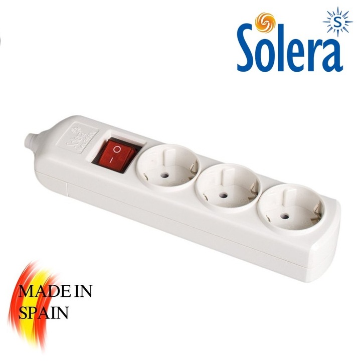 Разклонител Solera S8003, 3-ен с ключ, Без кабел