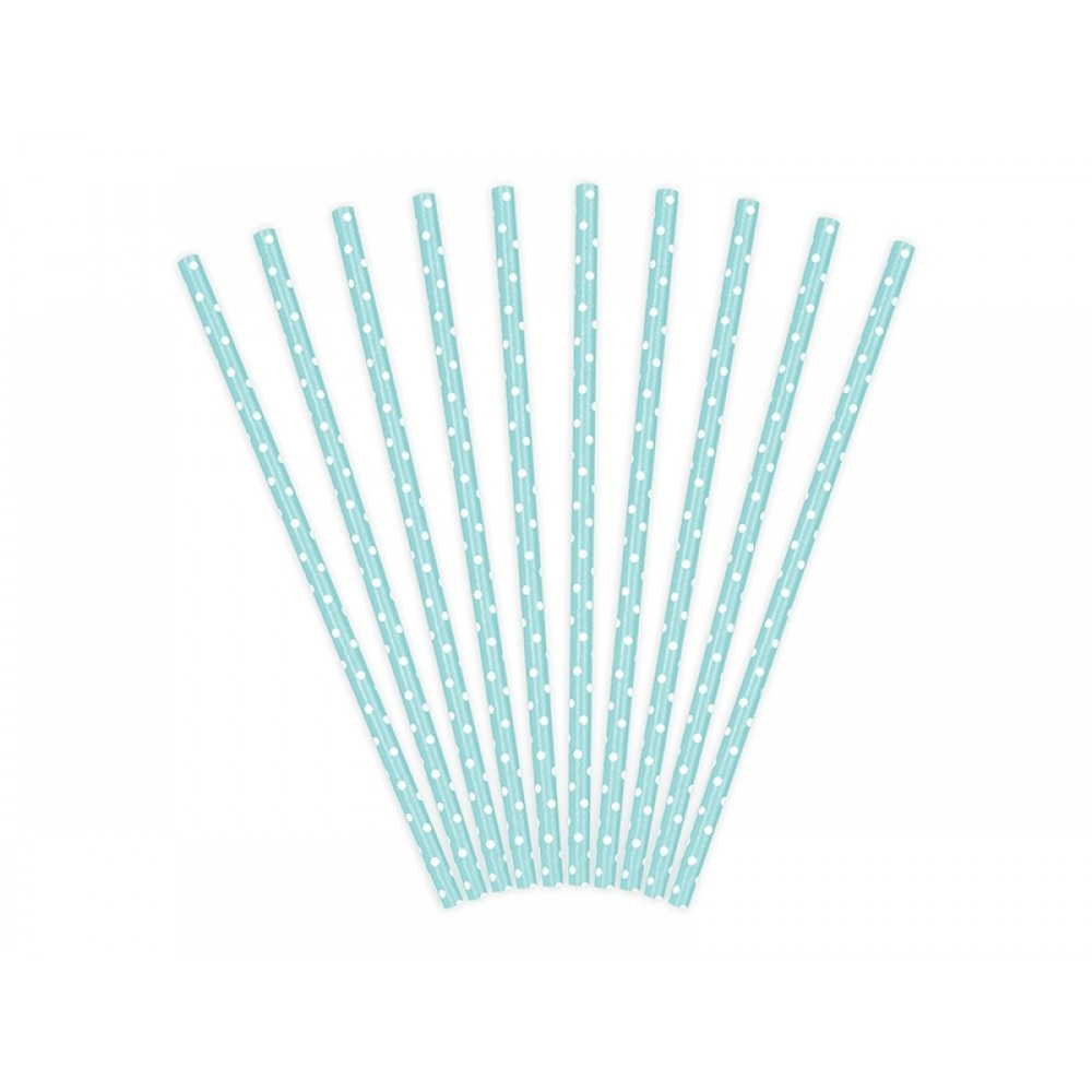 Paie din hartie, bleu cu buline albe, 10buc/set