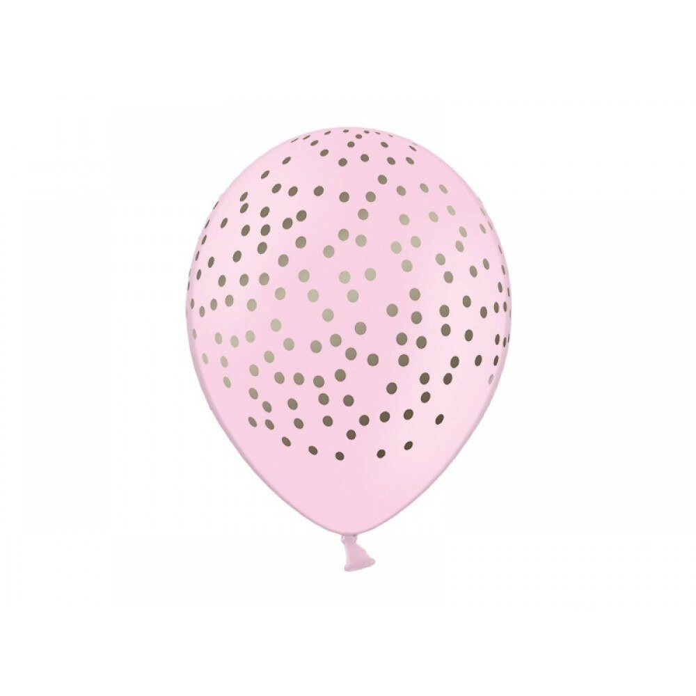 Baloane roz cu buline aurii, 30cm, 5 buc/set