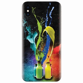 Husa silicon pentru Apple Iphone XS, Abstract Color Bottles Splash Husa silicon pentru Apple Iphone XS, Abstract Color Bottles Splash