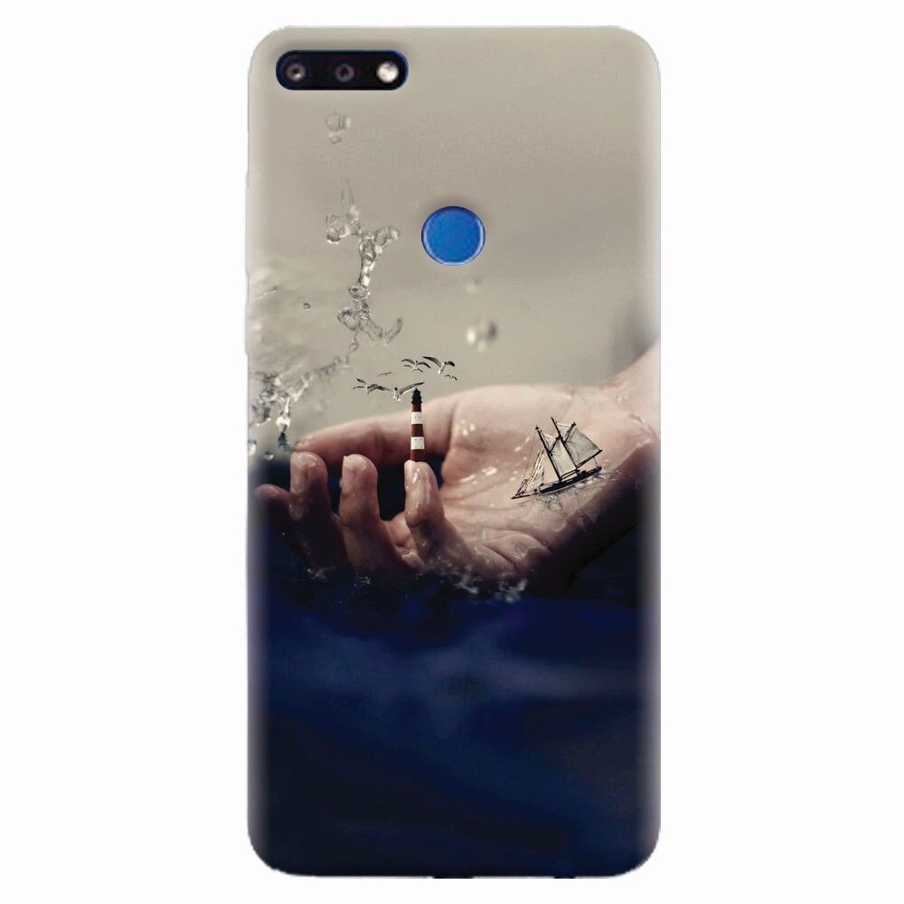 Husa silicon pentru Huawei Y7 Prime 2018, 3D Hand Ocean Render