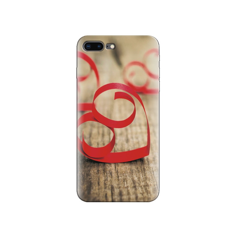 Husa Iphone 5s Red Ribbon Hearts Minimalist Wood Background