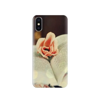 Husa Iphone X Cotton-Rose-On-Book Husa Iphone X Cotton-Rose-On-Book