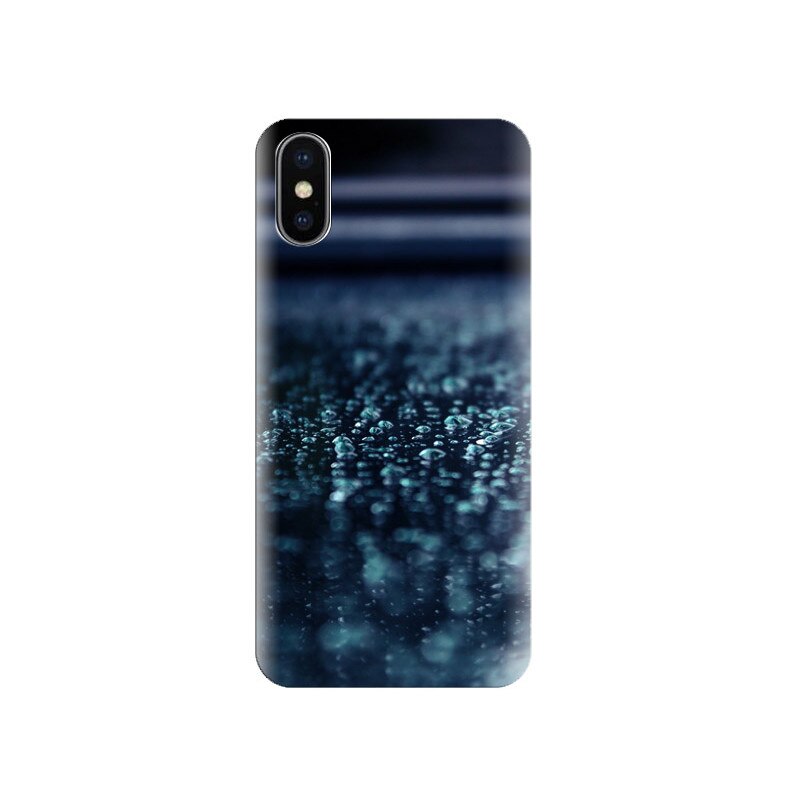 Husa Iphone X Macro-Water-Drops-Blue-Surface