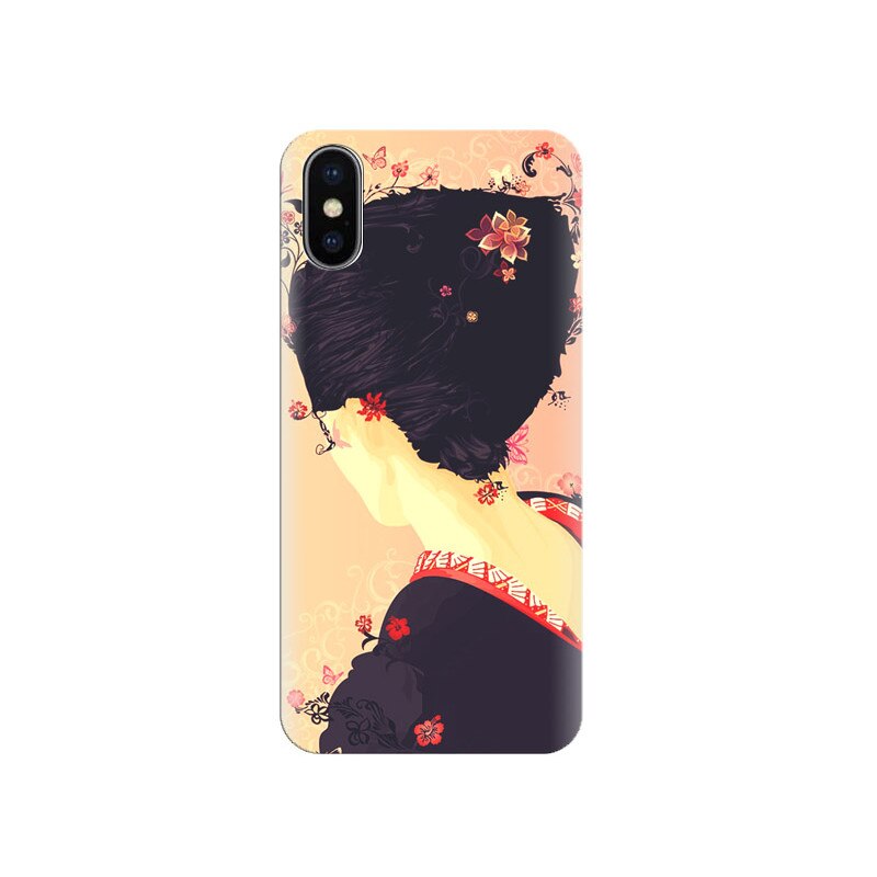 Husa Iphone X Japanese-Geisha-Illustration-Cherry-Blossom