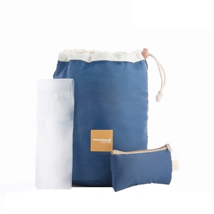 Geanta pentru cosmetice cu sac pentru pensule si gentuta independenta, InnovaGoods, poliester, albastra