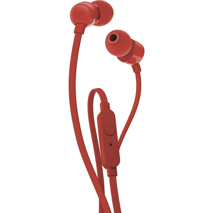 Аудио слушалки JBL T110, In-ear, Микрофон, Червен