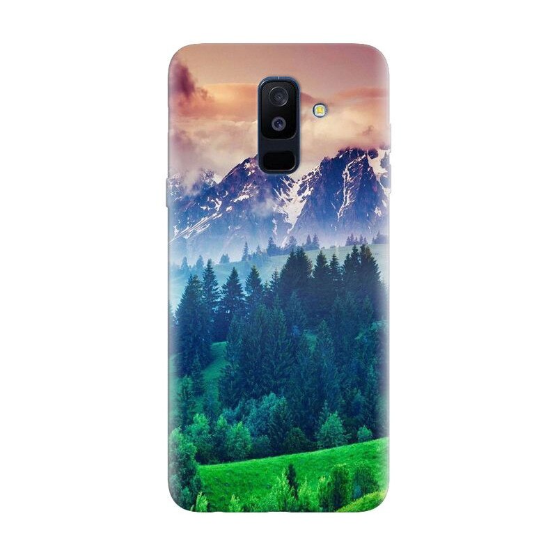 Husa silicon pentru Samsung Galaxy A6 Plus 2018, Forest Hills Snowy Mountains And Sunset Clouds