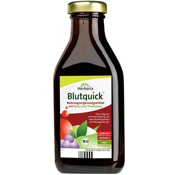 Supliment alimentar din sucuri de fructe, cu extracte de plante, cu fier si vitamine, Herbaria Blutquick 250 ml Supliment alimentar din sucuri de fructe, cu extracte de plante, cu fier si vitamine, Herbaria Blutquick 250 ml