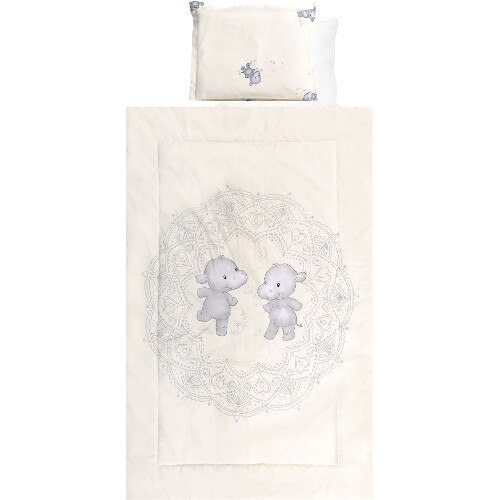 Set Lorelli Lenjerie Pat Bumbac Ranforce 4 Piese 2018, Happy Hippo Beige