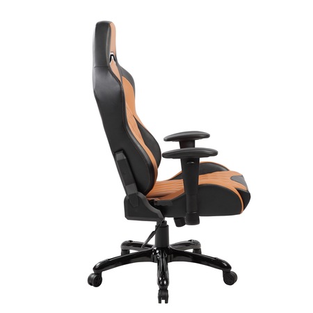 Scaun de birou ergonomic Kring Atlas, cu suport lombar si tetiera, PU, Negru/Maro