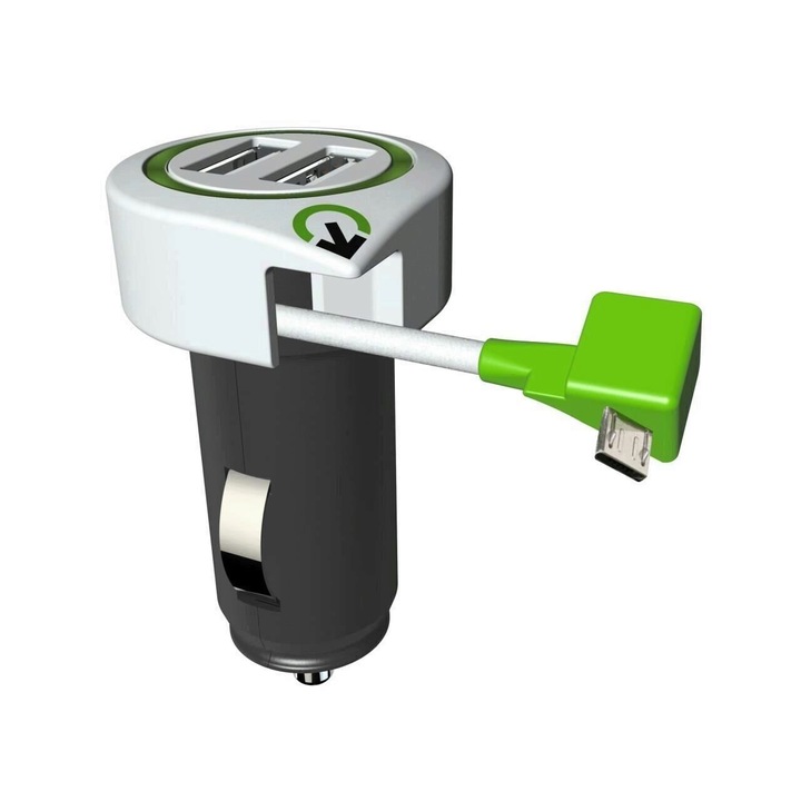 Incarcator auto Q2Power, MicroUSB, 3.1A, 2xUSB, 1xMicroUSB