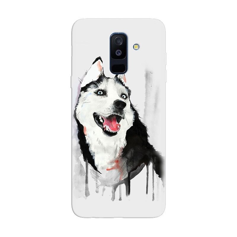 Husa silicon pentru Samsung Galaxy J8 2018, Husky Dog Watercolor Illustration