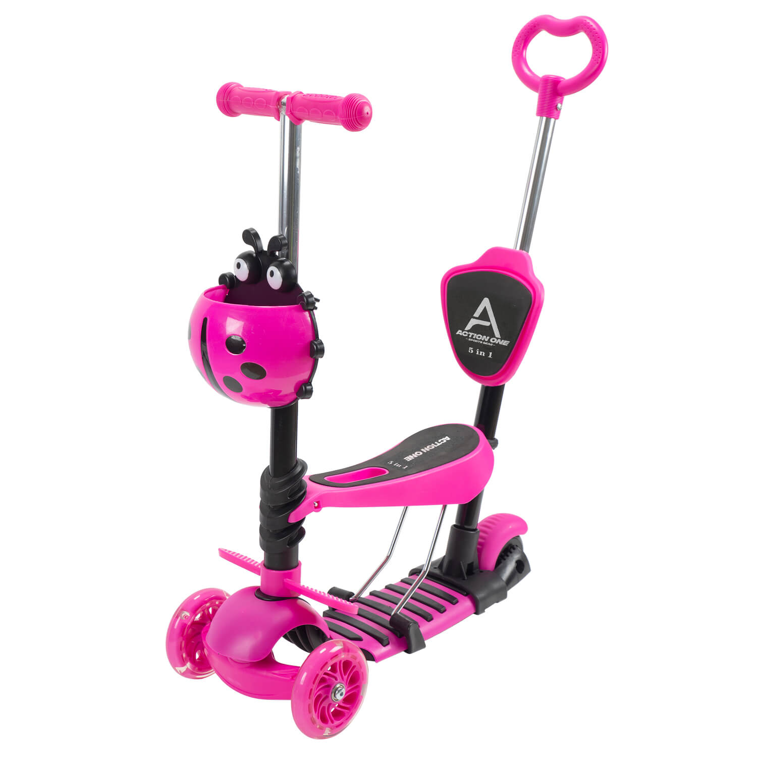 Trotineta Action One Smart Kid 5 IN 1 cu roti luminoase Roz