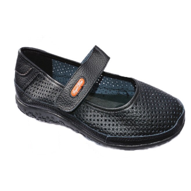 Balerini din piele naturala, bareta peste picior, D&J Exclusive, Negru