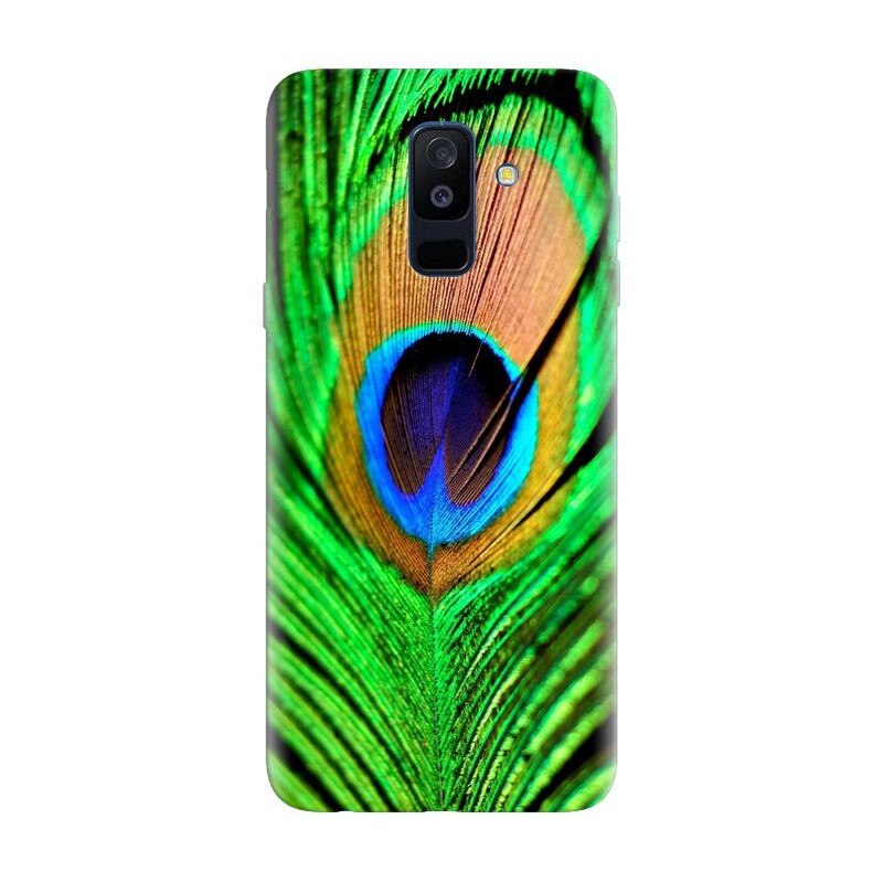 Husa silicon pentru Samsung Galaxy J8 2018, Peacock Feather Green Blue