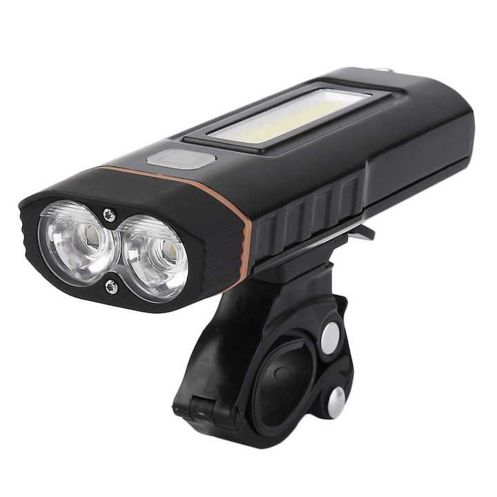 Професионален фар за велосипед или скутер Carsons, акумулаторна USB, 2 предни светодиода + странични светодиоди за дейности на открито, Черен