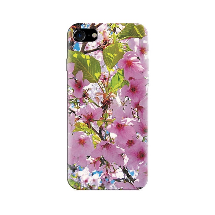 Iphone 5s tok világos rózsaszín virágokkal, leveles hátterekkel